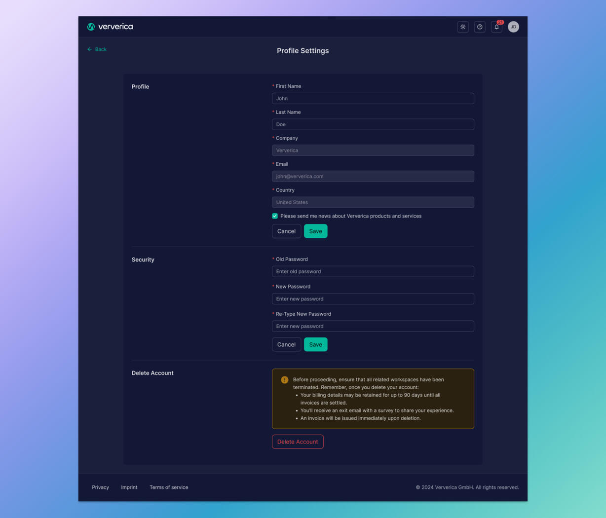 Profile Settings (Dark)
