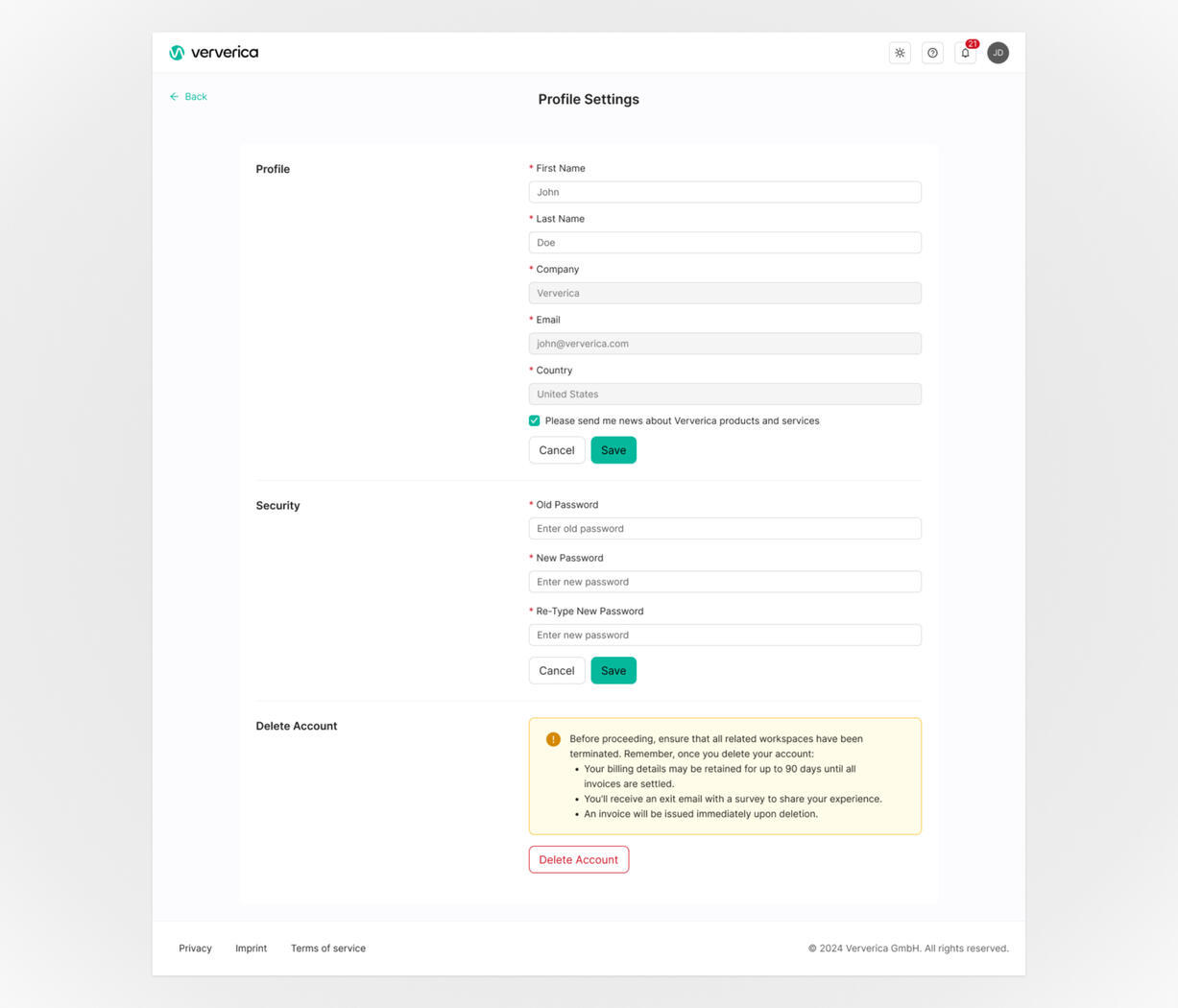Profile Settings (Light)